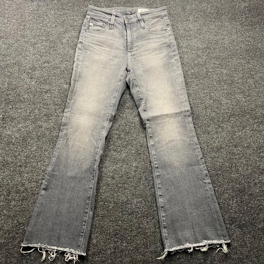 AG Adriano Goldschmied Farrah Boot Crop Jeans Gray High Rise Raw Hem Size 26